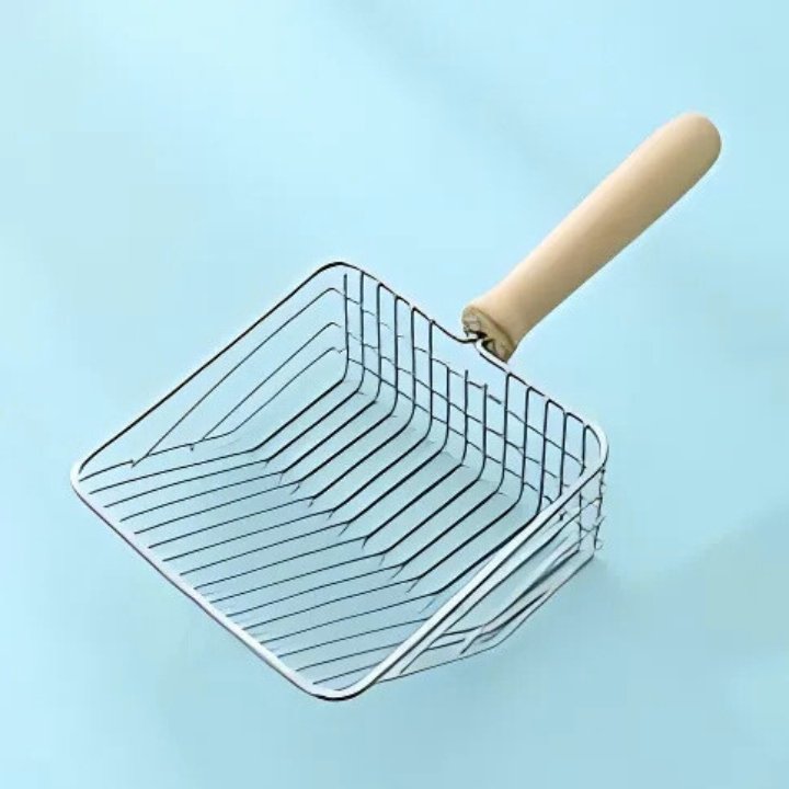 Large Wooden Handle Stainless Steel Cat Litter Scoop